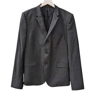 The Kooples Mens Slim Fit Textured 100% Wool Three Button Blazer Grey Size EU 52